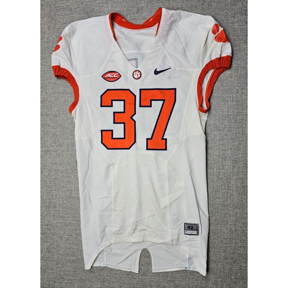 Clemson Tigers Football Jersey Mens 42 L White Game Worn Team Issued Nike #37